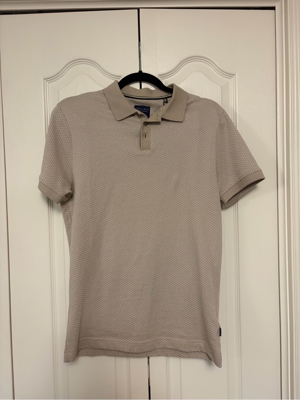 Men's Beige Textured Knit Polo Shirt
